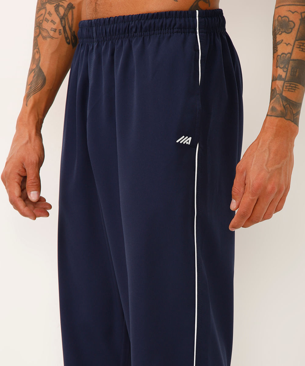 Calça Masculina Esportiva Básica com Vivo Contrastante Azul Marinho