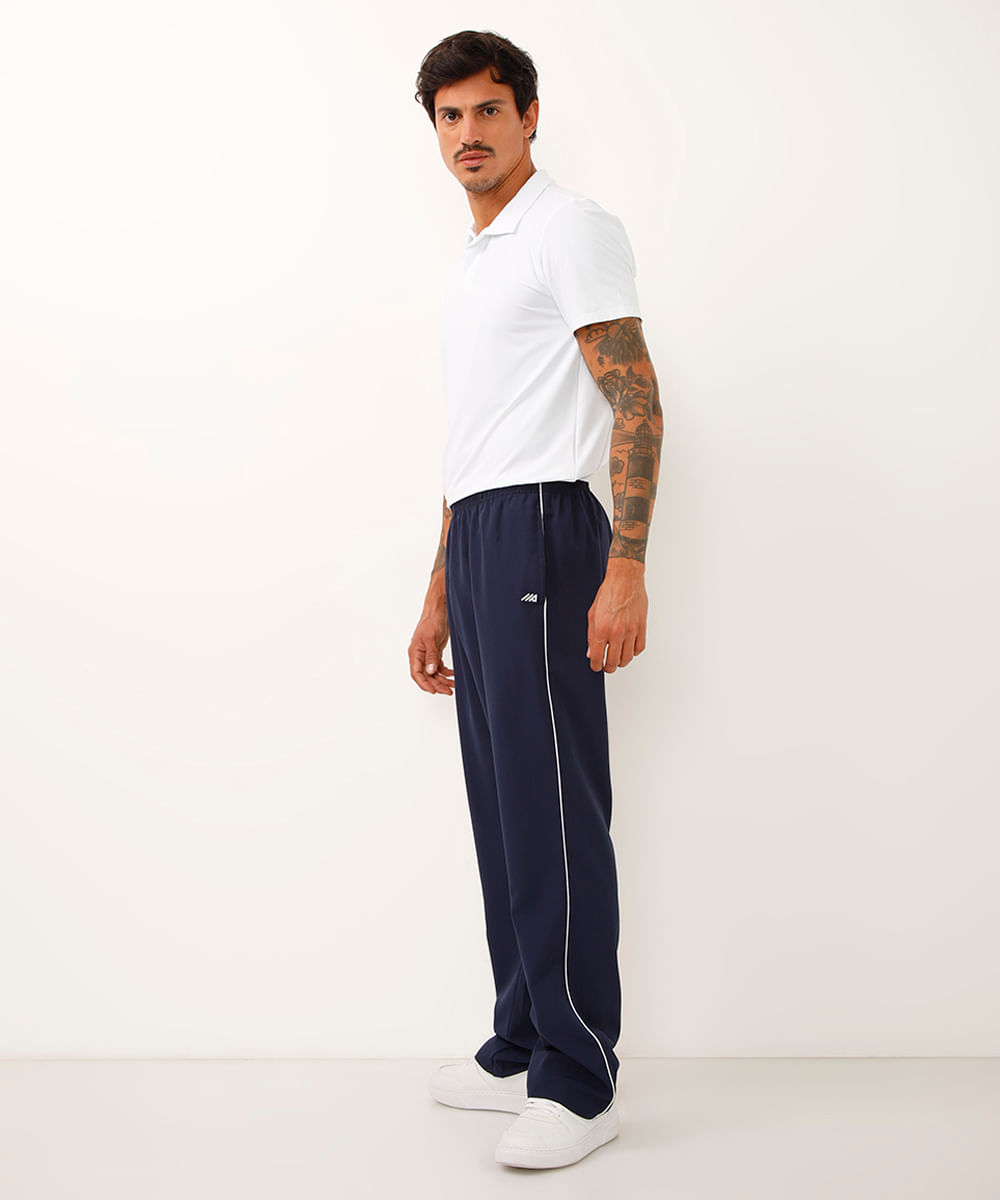 Calça Masculina Esportiva Básica com Vivo Contrastante Azul Marinho