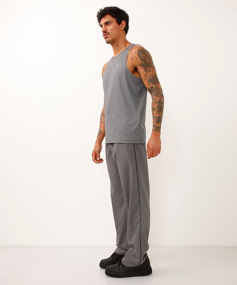 Calça Masculina Esportiva Básica com Vivo Contrastante Cinza