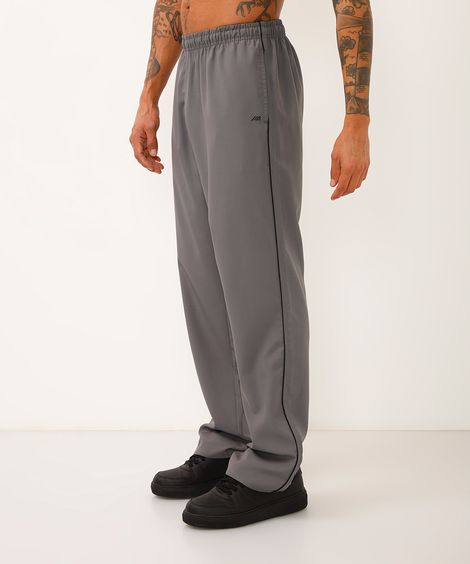 Calça Masculina Esportiva Básica com Vivo Contrastante Cinza