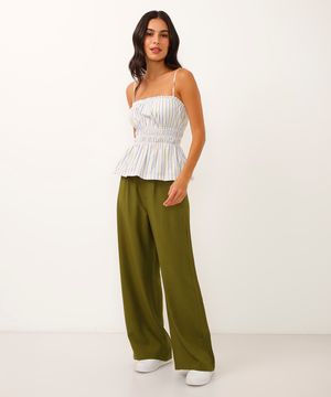 calça wide leg de viscose bolso faca verde