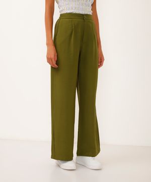 calça wide leg de viscose bolso faca verde