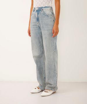 calça wide leg slim jeans cintura alta azul