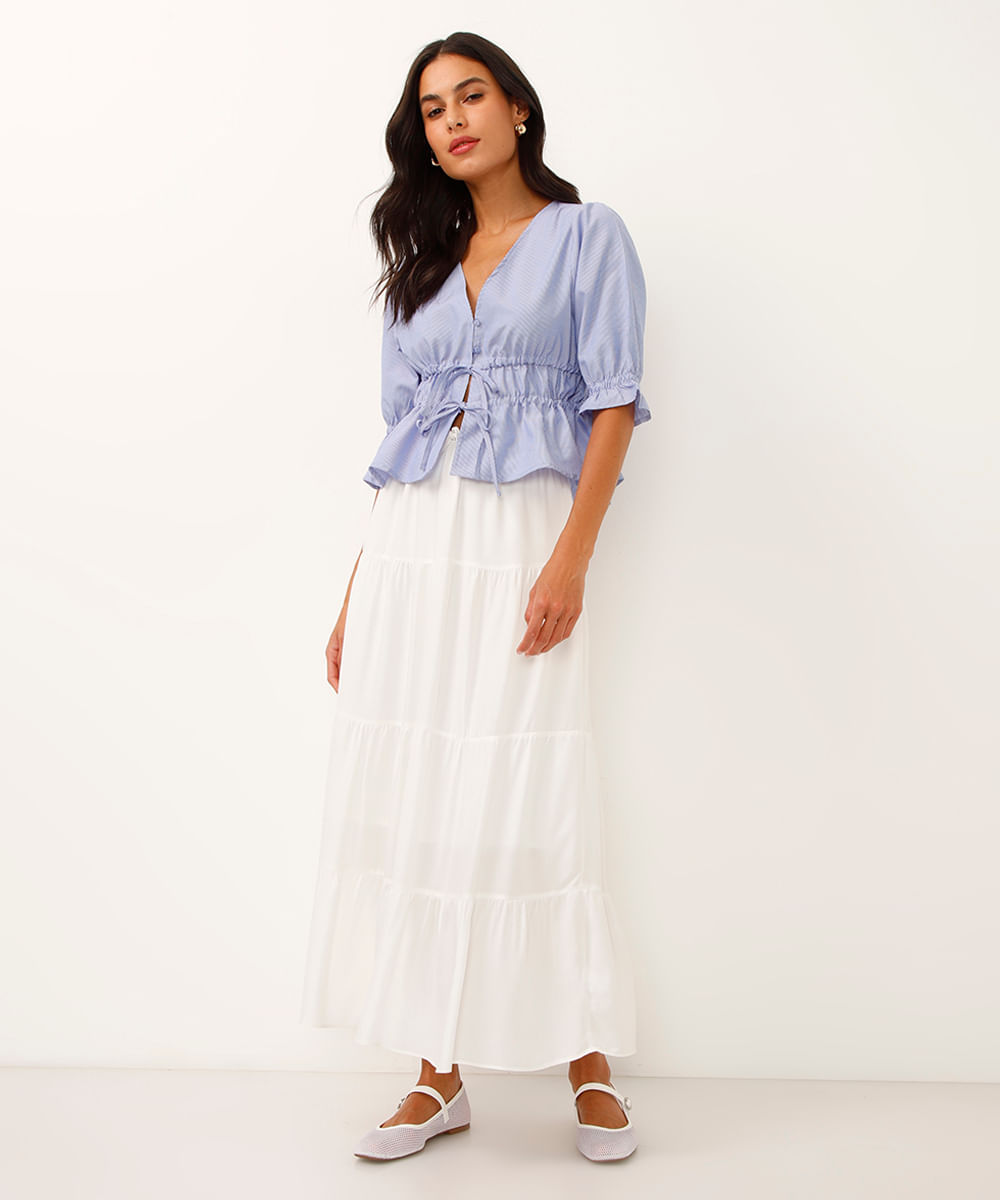 saia midi de viscose cós com elástico off white