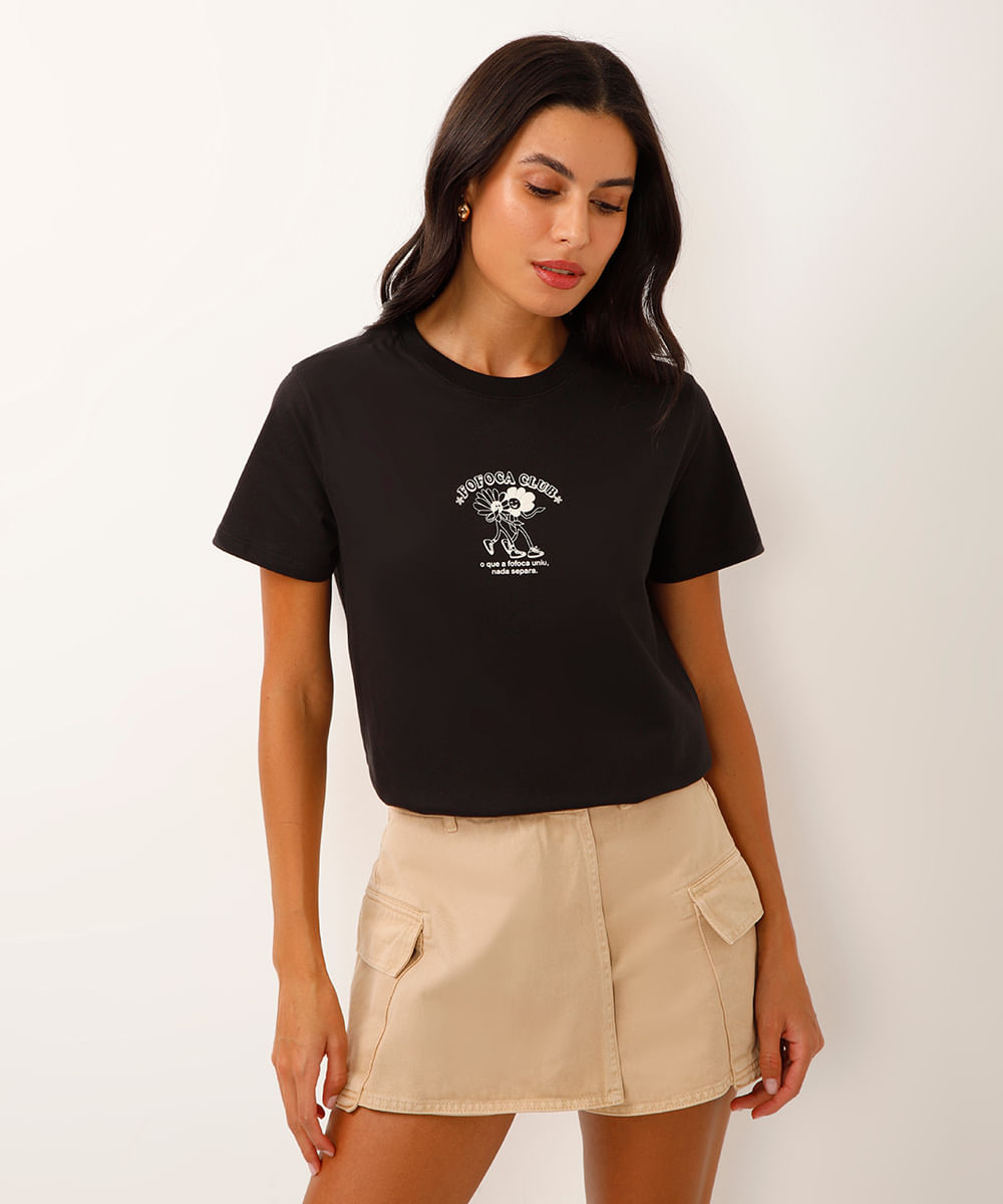 camiseta de algodão manga curta fofoca club preta