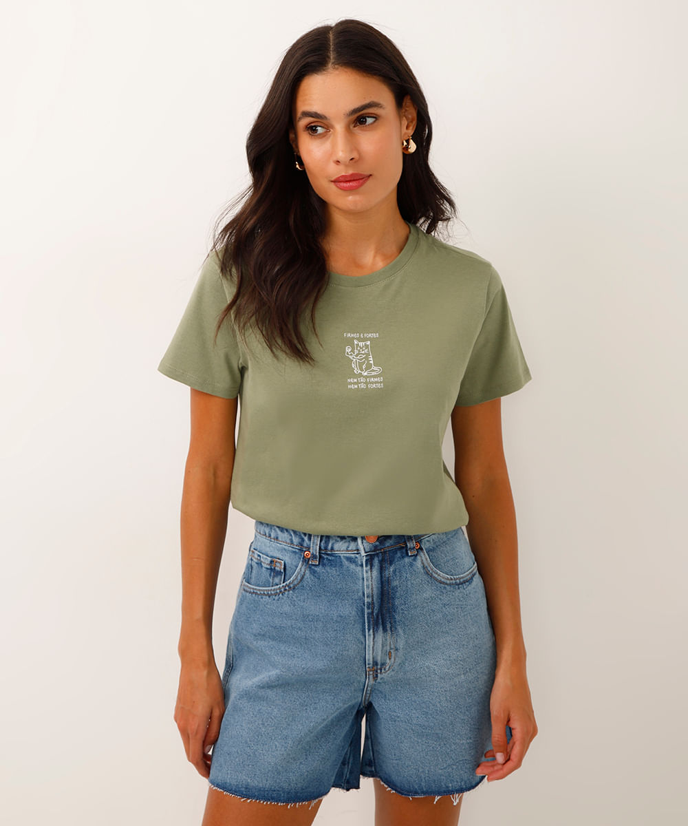 camiseta de algodão manga curta firmes e fortes verde