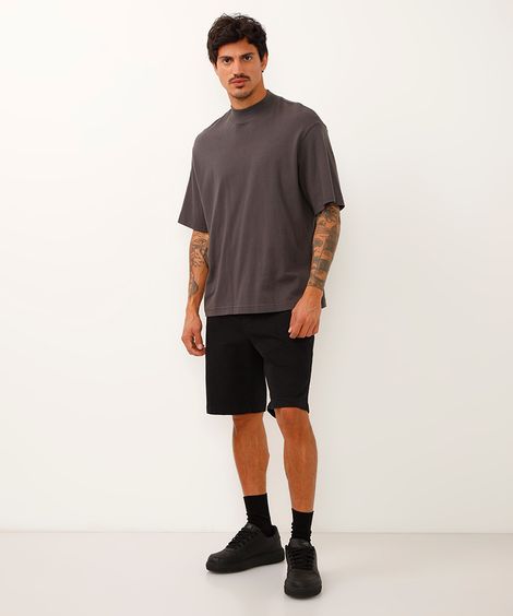 bermuda reta de sarja com bolsos chino preto