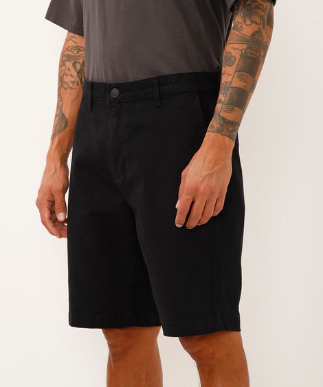 bermuda reta de sarja com bolsos chino preto