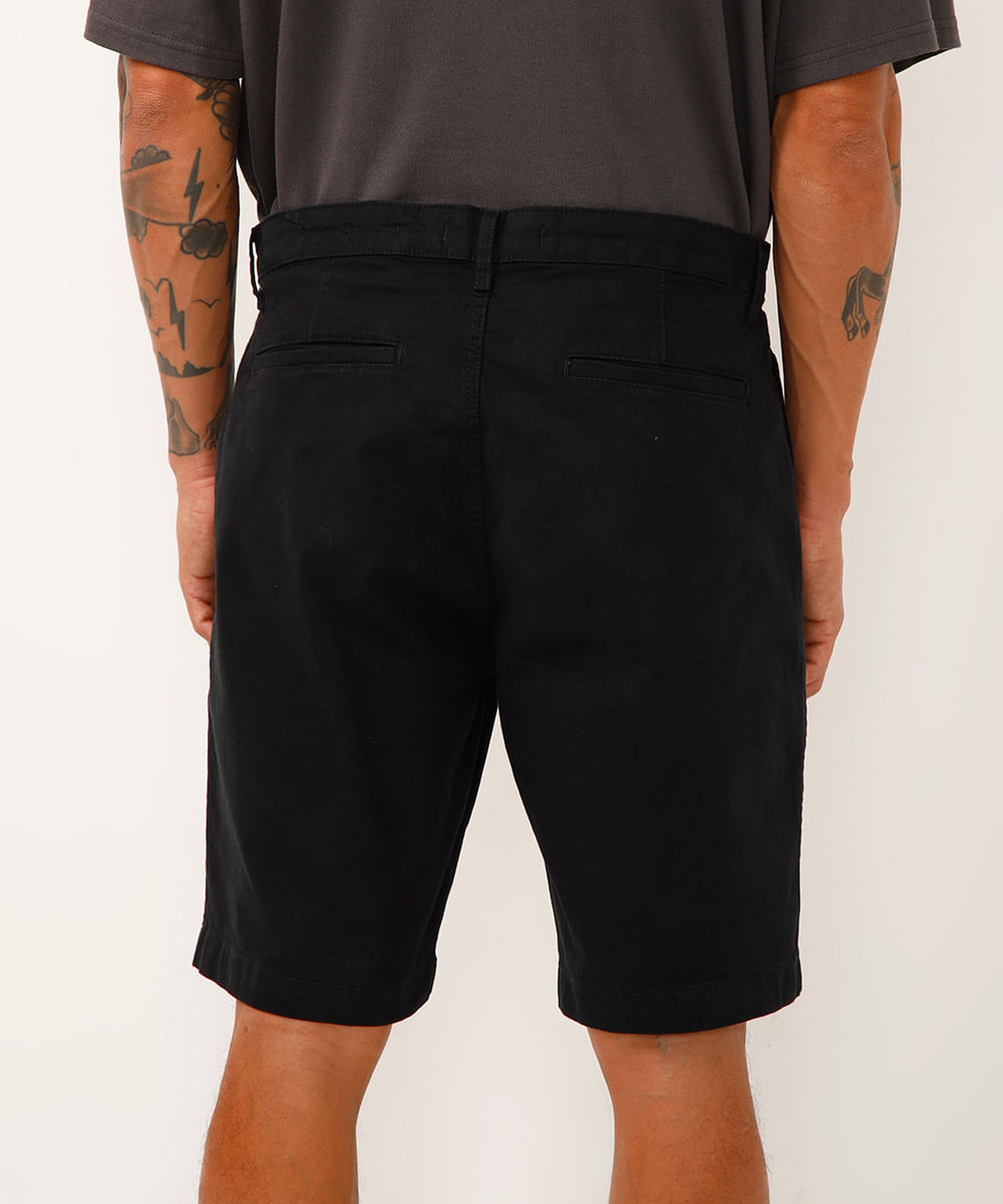 bermuda reta de sarja com bolsos chino preto