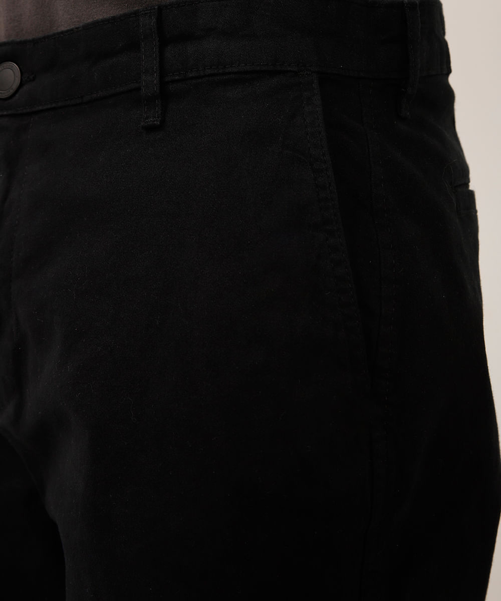 bermuda reta de sarja com bolsos chino preto