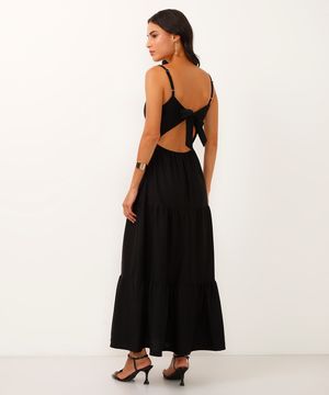 vestido longo decote nas costas texturizado - preto