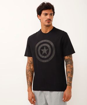 Camiseta Masculina Tal Pai Tal Filho Capitão América Manga Curta Gola Careca Preta