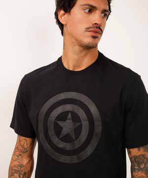 Camiseta Masculina Tal Pai Tal Filho Capitão América Manga Curta Gola Careca Preta