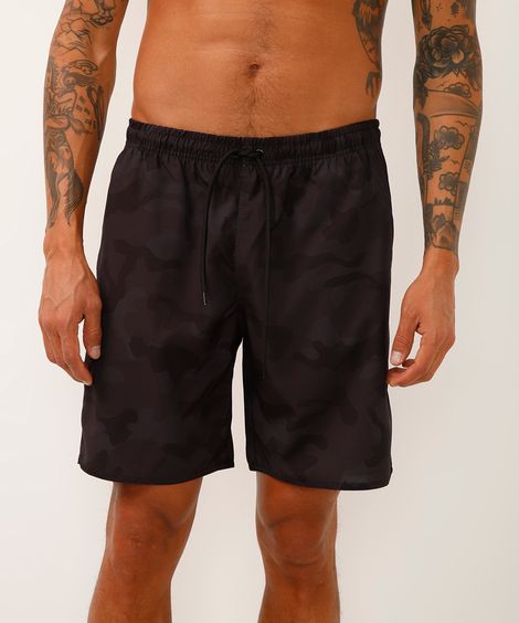 Bermuda Masculina Esportiva Estampada Camuflada com Cordão Para Amarrar Chumbo