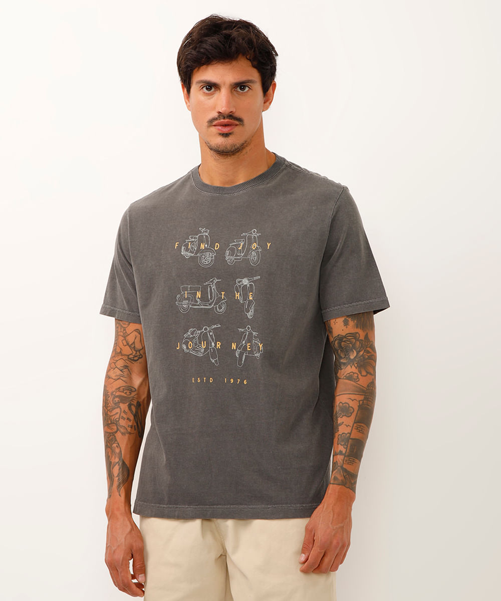 camiseta comfort de algodão find joy in the journey cinza