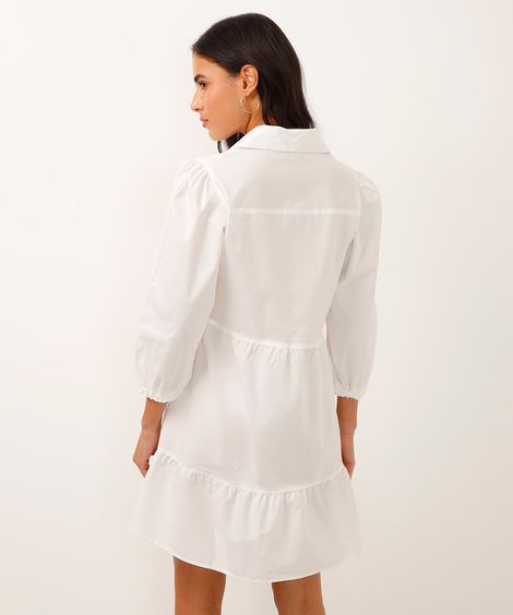 vestido chemise curto manga bufante off white