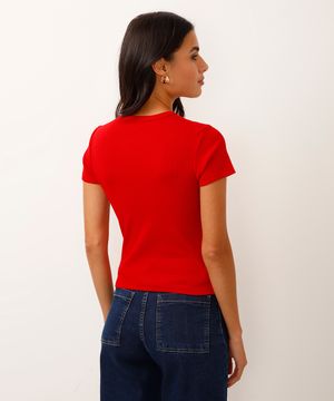 blusa baby look manga curta canelada vermelho