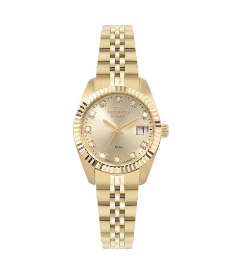 relógio technos 2015cel1x analógico dourado