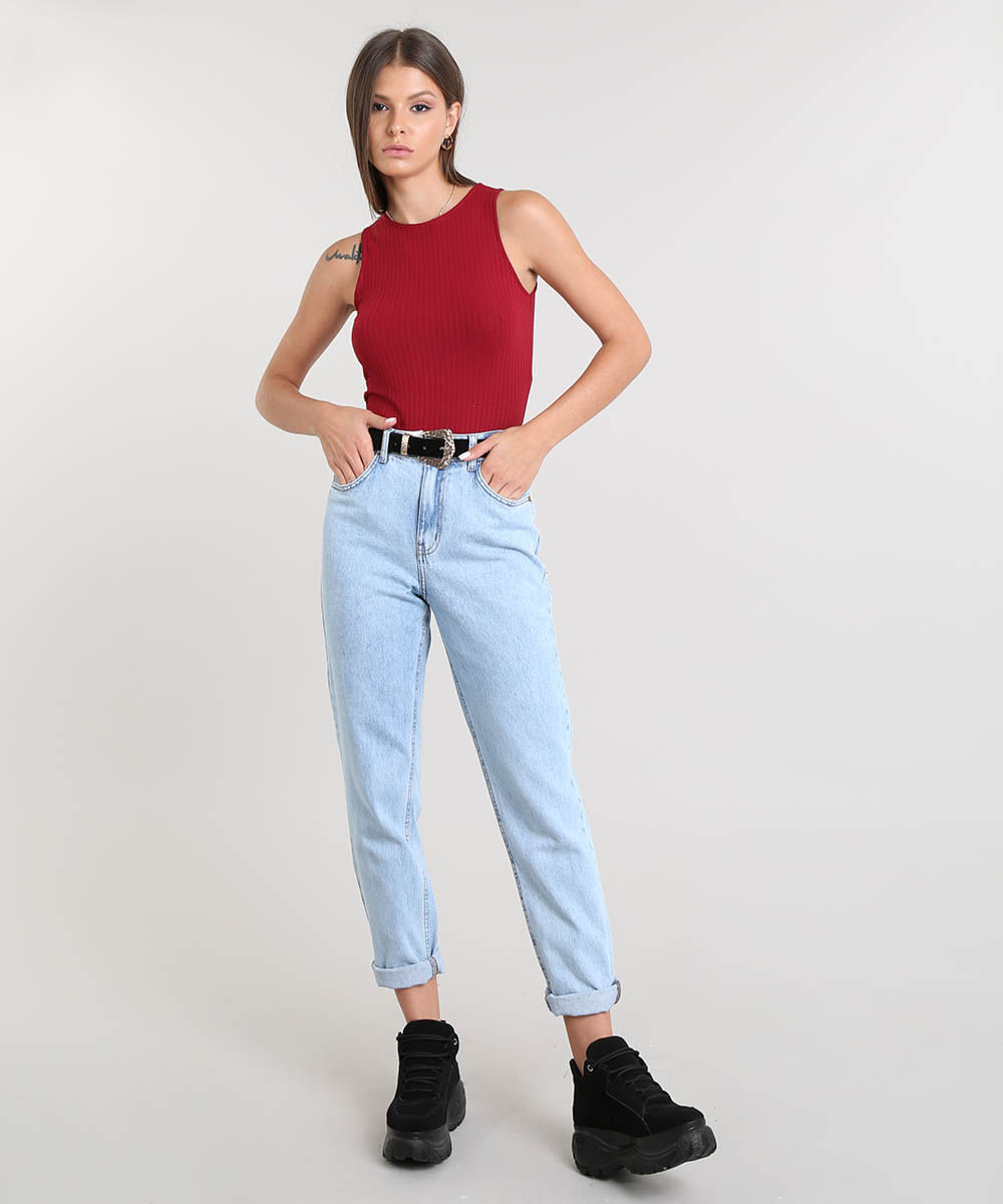 regata básica cropped canelada vermelho escuro