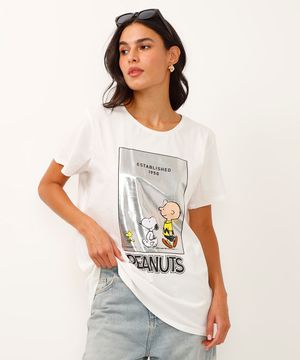 camiseta de algodão manga curta snoopy metalizada off white