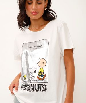 camiseta de algodão manga curta snoopy metalizada off white