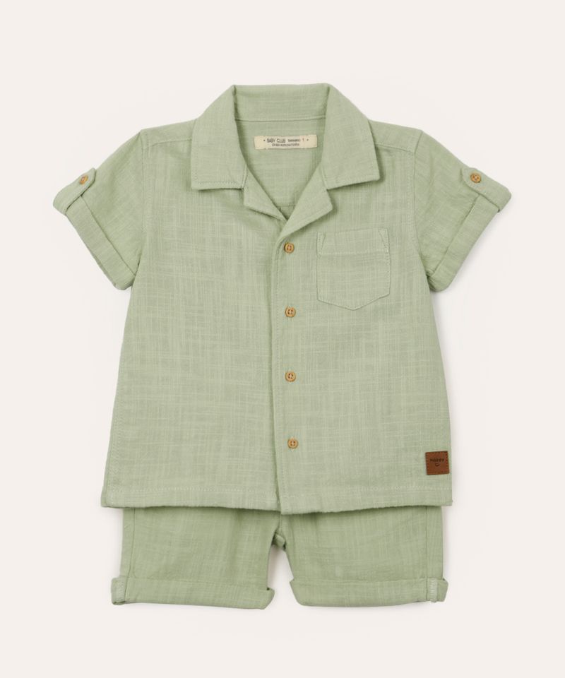 conjunto de algodão infantil curto texturizado verde