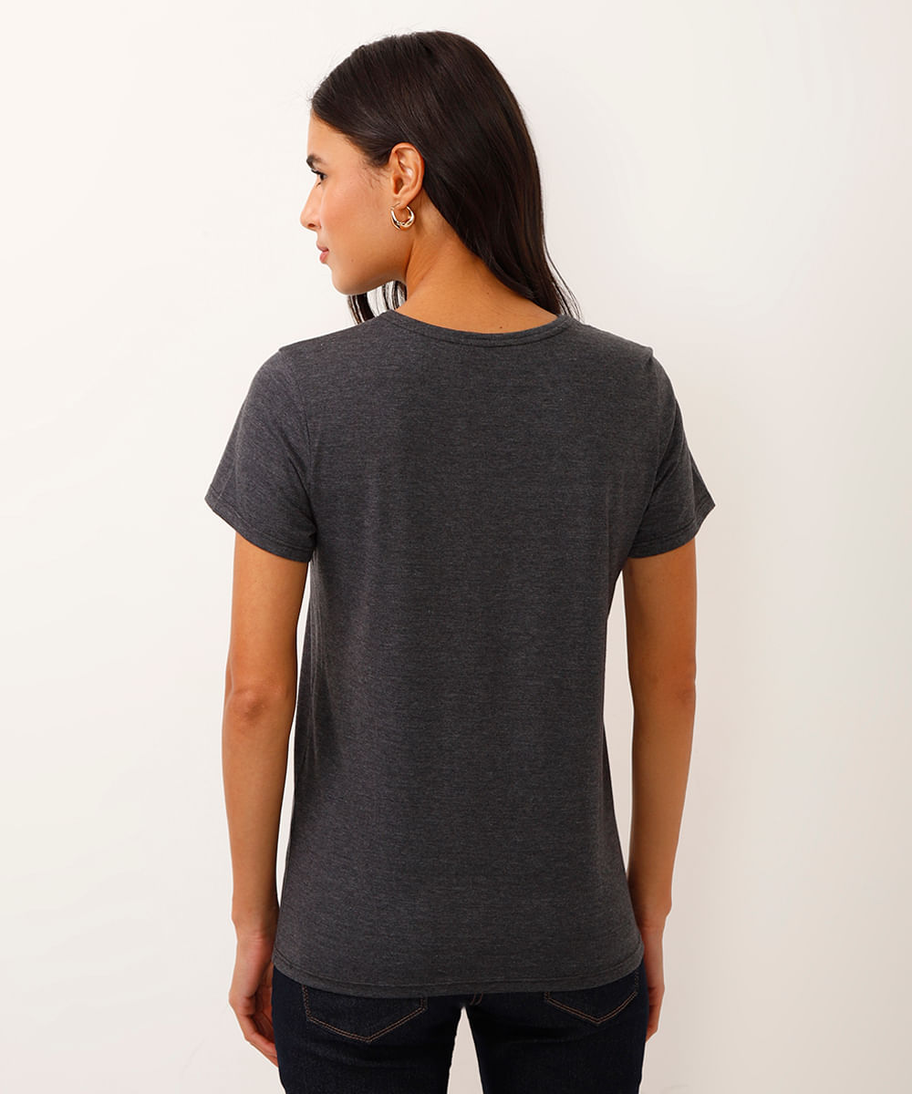 Blusa Feminina Mulher Maravilha Manga Curta Decote Redondo Chumbo