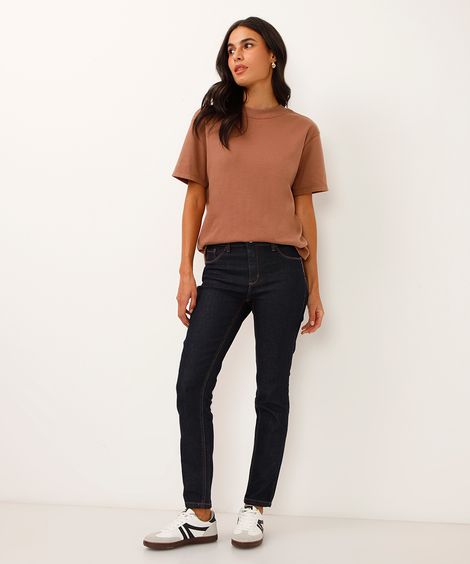 Calça Jeans Feminina Skinny Cintura Média Azul Escuro