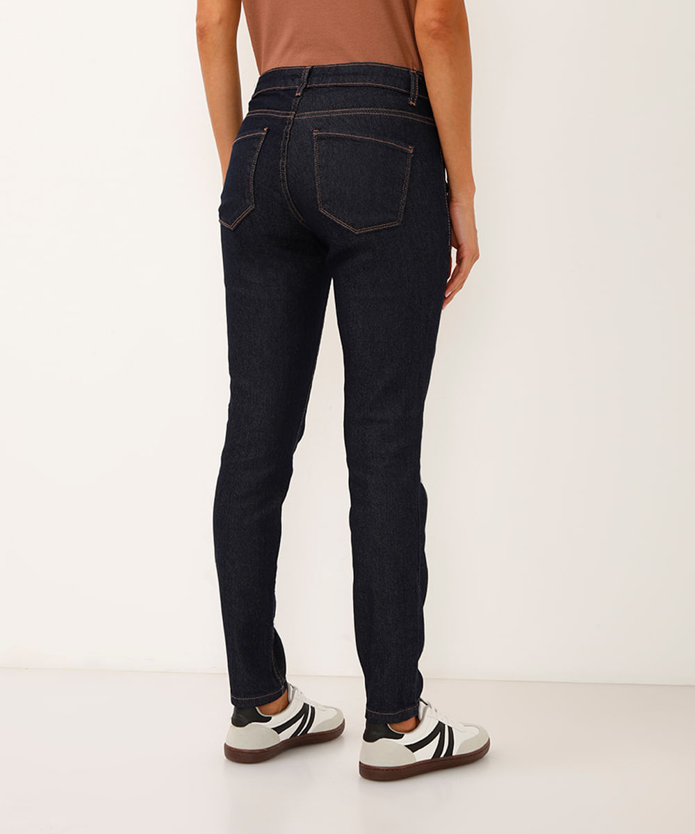 Calça Jeans Feminina Skinny Cintura Média Azul Escuro