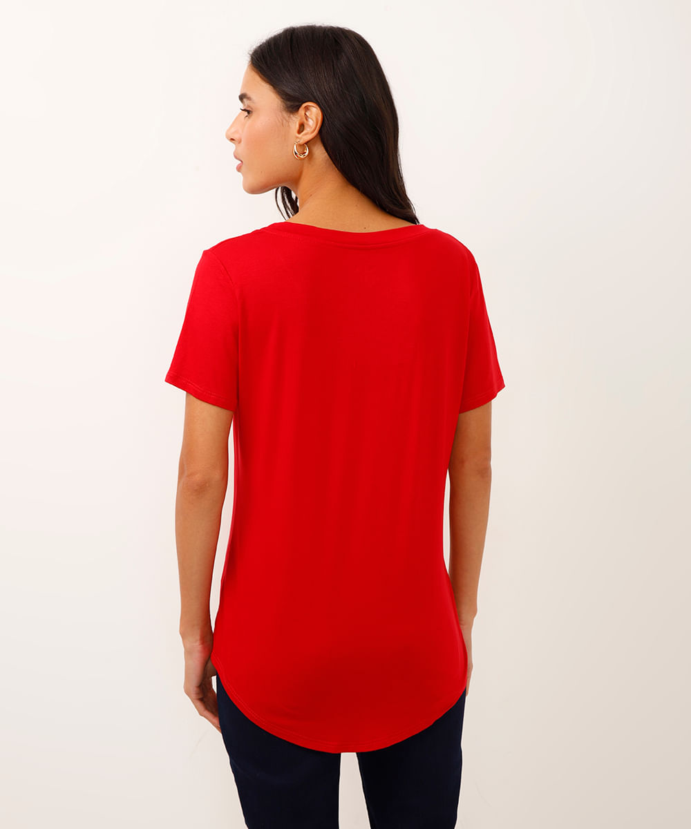 Camiseta Feminina Básica Manga Curta Decote V Vermelha