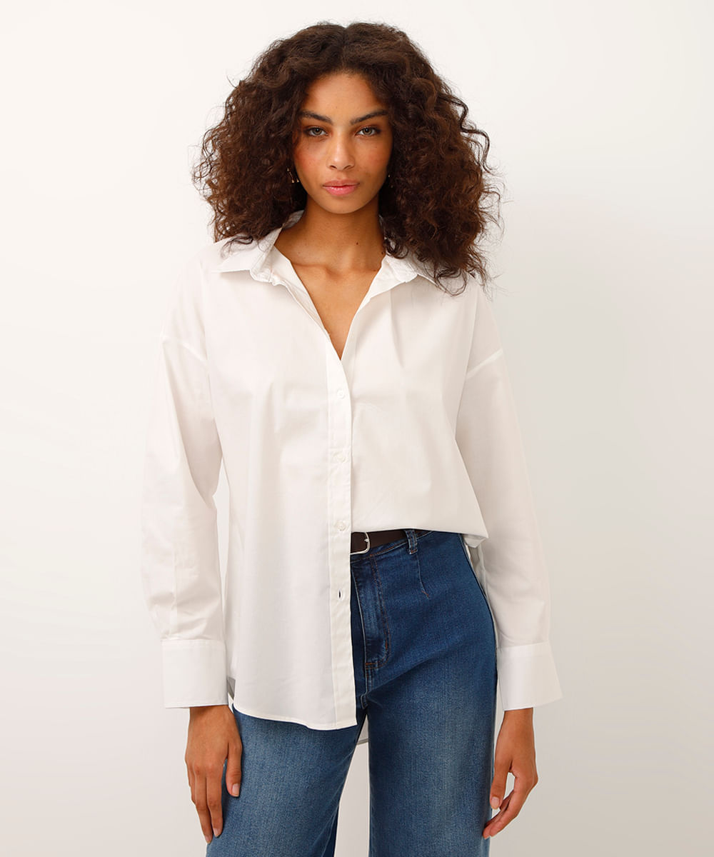 camisa oversized de algodão manga longa off white