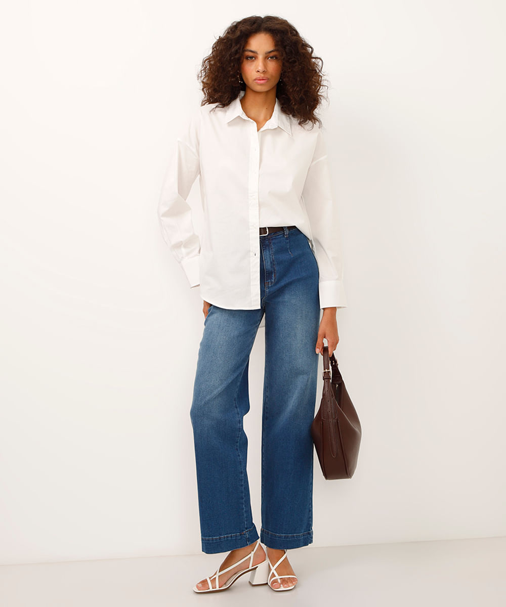 camisa oversized de algodão manga longa off white