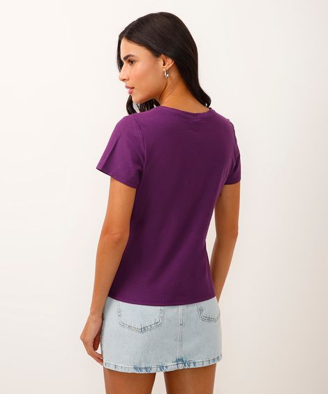 camiseta de algodão peruano decote v - roxo escuro