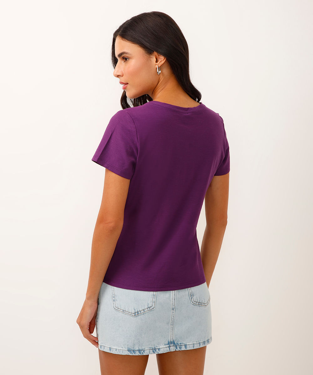 camiseta de algodão peruano decote v - roxo escuro