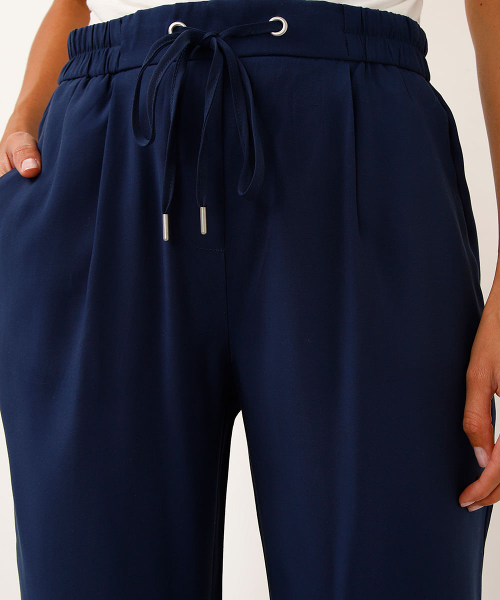 calça jogger de alfaiataria cós com elástico e cordão azul