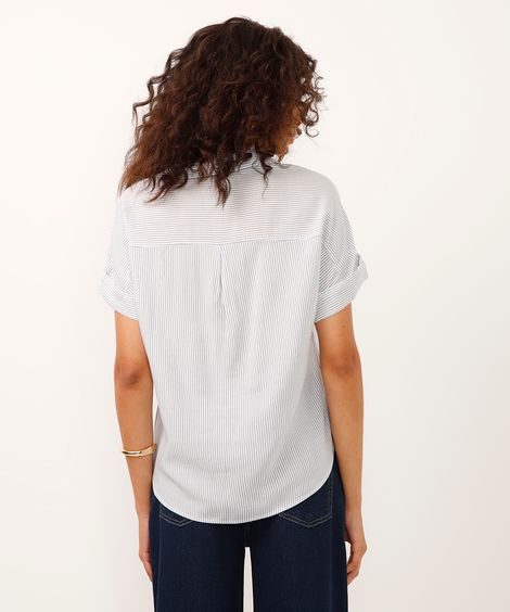 camisa de viscose manga curta listrada azul