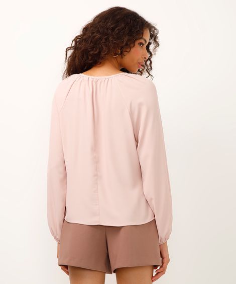 blusa manga bufante com recorte rosa