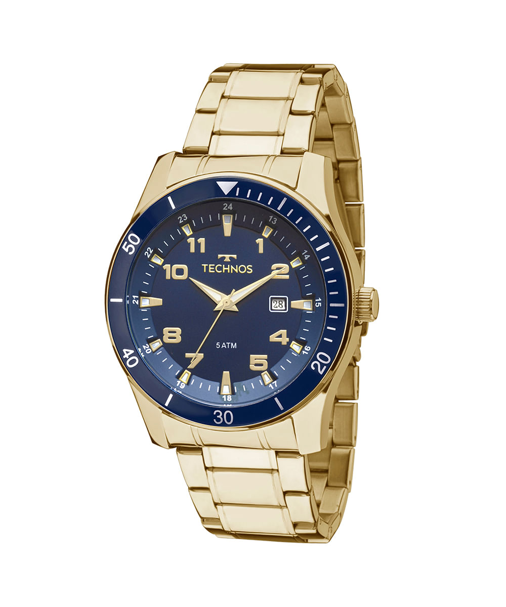 relógio technos 2115mqls4a analógico dourado