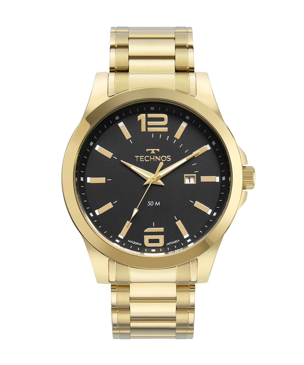 relógio technos 2115mzv1p analógico dourado