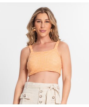 Top Cropped Feminino Em Tricot EndlessLavar na tem Laranja