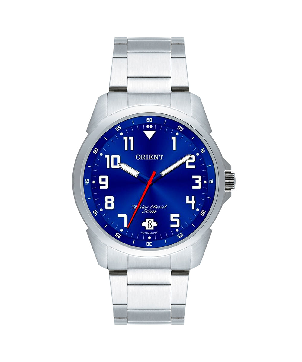 relógio orient mbss1154a-d2sx analógico com calendário prateado