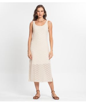 Vestido Midi Feminino Em Tricot Endless Bege