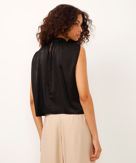 regata halterneck com botão preta