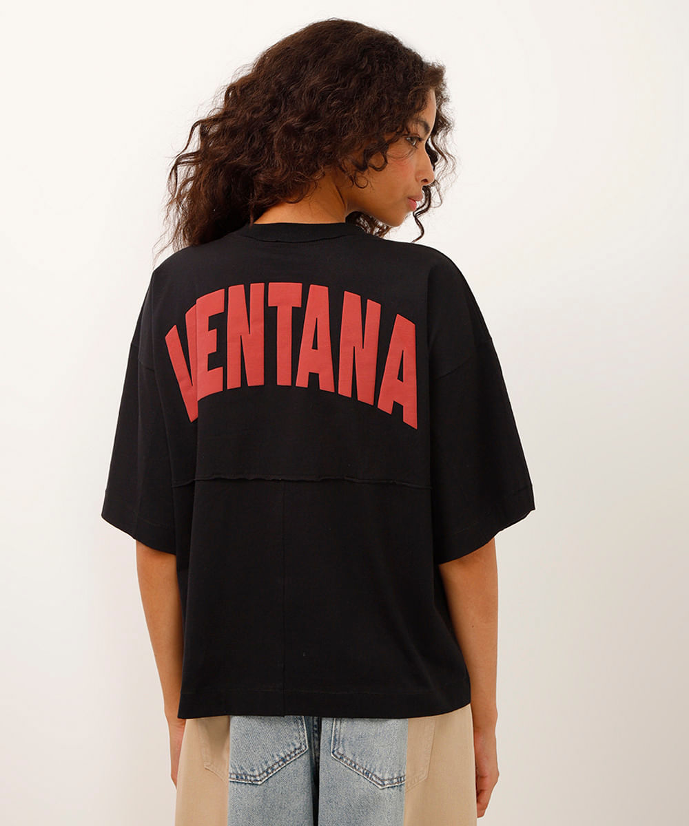 camiseta de algodão manga curta ventana preta