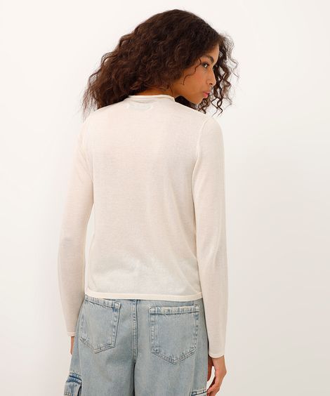 blusa de tricot gola alta manga longa off white