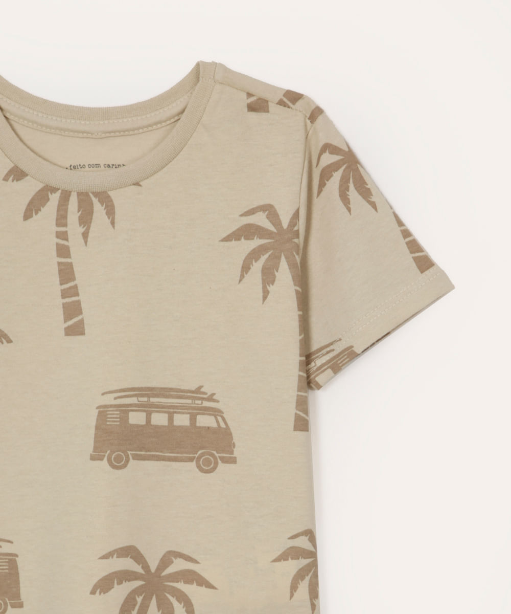 camiseta de algodão infantil coqueiro bege