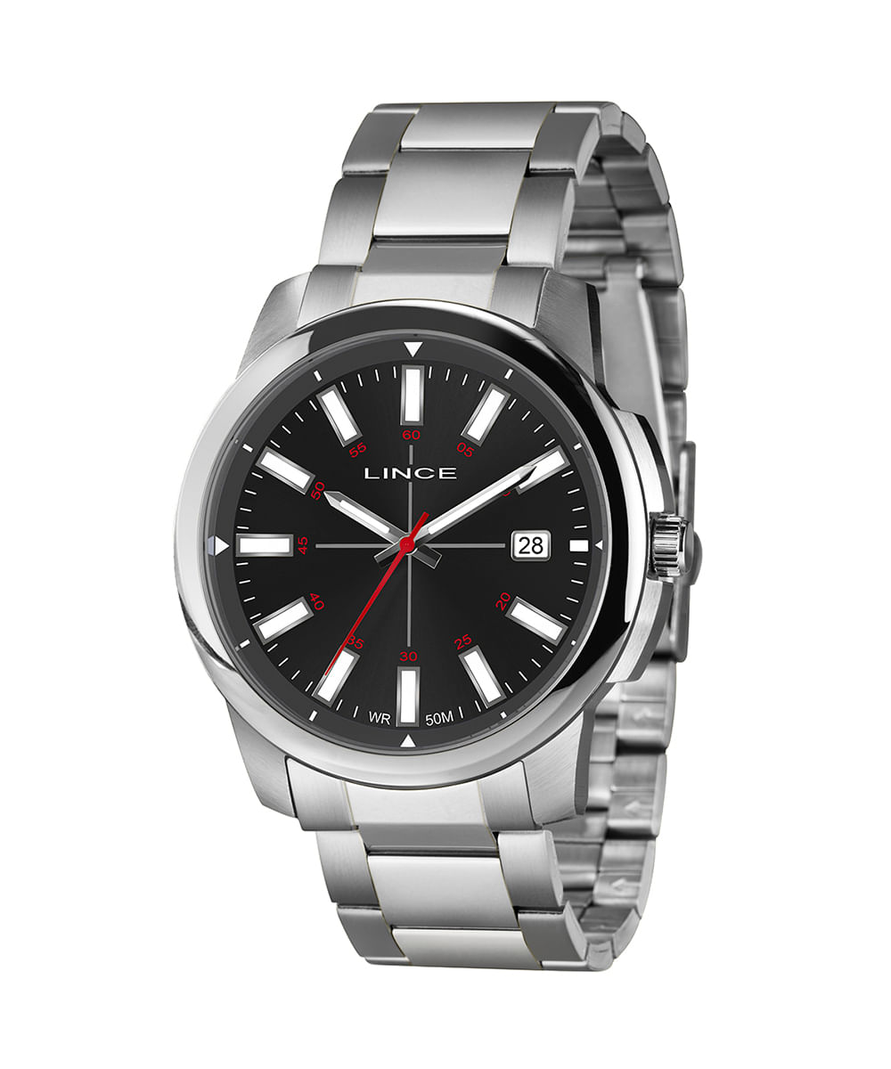 relógio lince mrm4819l48-pvsx analógico com calendário prateado