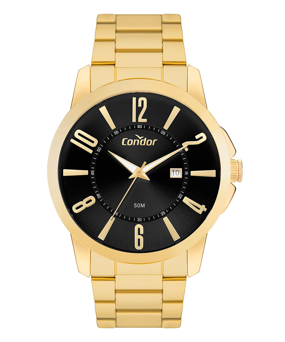relógio condor co2115mxbk4p analógico dourado