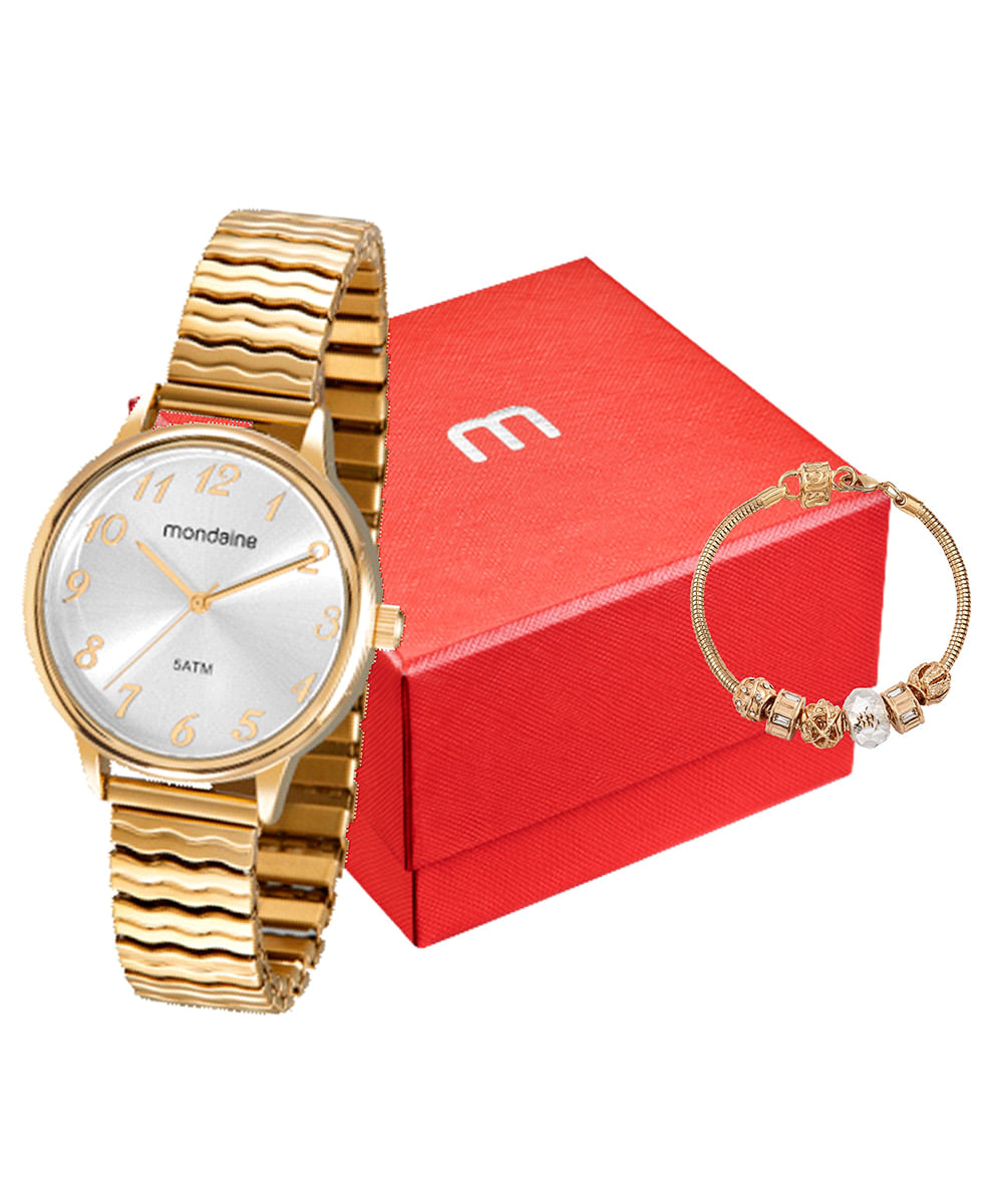 relógio mondaine 99557lpmgde1kb analógico dourado