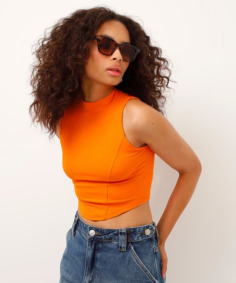 regata cropped corset canelada gola alta laranja